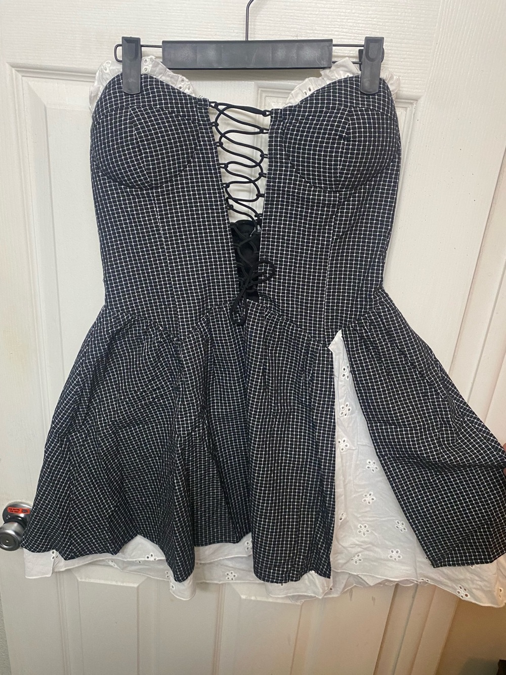 Fashion Nova Black & White Check Lace-Up Bustier Dress